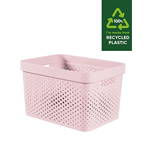 Curver Infinity Dots Set of 3 Storage Baskets, 100% Recycled Resin, Nestable & Lightweight, 17 Litres, Pink