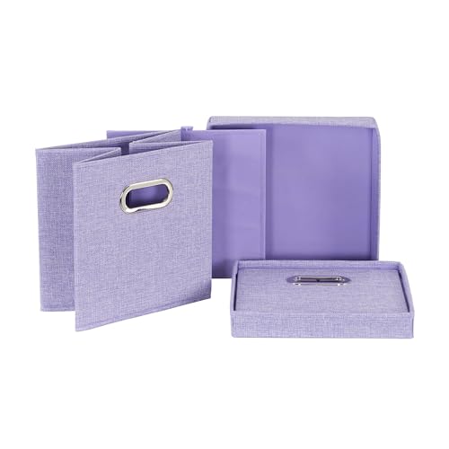 Household Essentials 814-1 Café Cube Bin Storage Set with Lids and Handles | 2 Pack, Purple Linen - color: Purple