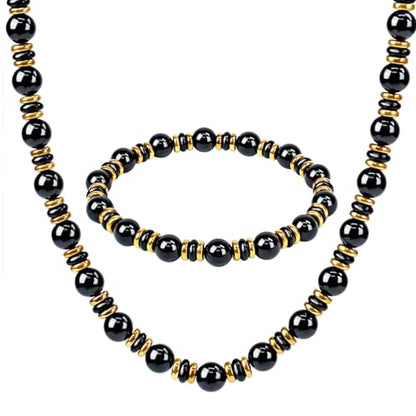 Gemstone Beaded Necklace for Women, Trendy 18K Gold Plated Hematite Natural Stone Bead Choker, Boho Handmade Summer Beach Necklaces for Women Everyday Western Jewelry Gifts - color: 02-black