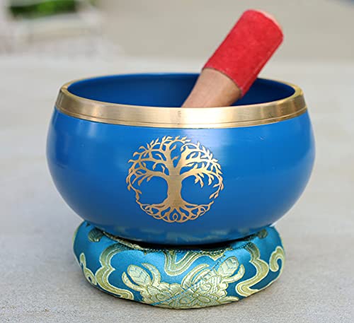 Tibetan Tree Of Life Singing Bowl Mallet Cushion Set ~ For Meditation, Yoga, Spiritual Healing and Mindfulness ~ Extra Large - color: Turquoise