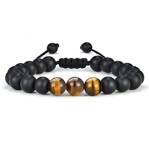 M MOOHAM Fathers Day Gift Mens Bracelet - Beaded Natural Stone 8mm Tiger Eye Matte Agate Lava Rock Bracelets for Men Teen Boys Grandpa Dad Birthday Gifts Jewelry - style: Black Matte Agate Tiger Eye Bracelet