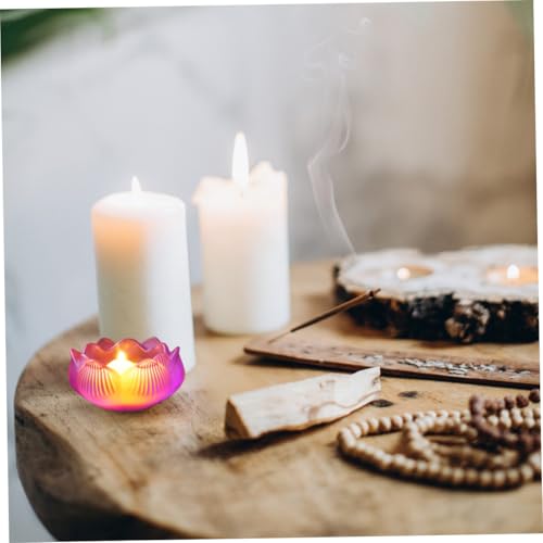 PRETYZOOM 2pcs Lotus Shaped Glass Candleholders Decorative Desktop Ornament Religious Candle Container for Home Zen Garden Table Centerpieces