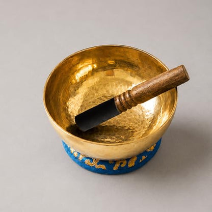 Tibetan Singing Bowl – Handcrafted Bronze Himalayan Bowl with Silk Cushion & Mallet | Made in Nepal (Serenity Cushion (Blue), Medium (7 inches) - color: Serenity Cushion (Blue), size: Medium (7 inches)