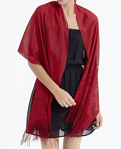 RIIQIICHY Shawls and Wraps for Evening Dresses Scarfs for Women Pashmina Wedding Formal Shawl - color: Burgundy