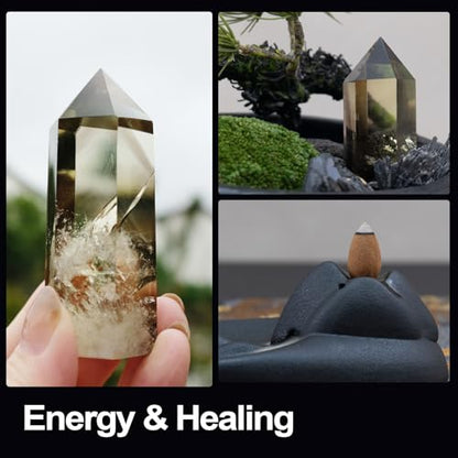 Pine Cloud Zen Décor Set – Feng Shui Bonsai Arrangement, Citrine & Black Tourmaline Crystals, Dehua Ceramic Incense Holder, Nishijin Silk Mat – Meditation & Healing Gift Set - style: Pine Cloud