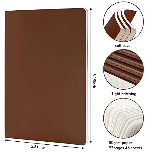feela 8 Pack Soft Cover Journal Bulk, Notebooks College Ruled for Work, Lined Travel Journal for Women Men, Note Taking Notebook School Supplies Business Writing, 8.2” x 5.5”, A5, Brown - color: 8 Brown