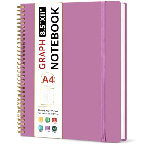 Taja Spiral Graph Notebook, 8.5"x11" Notebooks for Work, Large A4 Journal for Women & Men, Grid Notebook, Journaling Notebook for Writing, Plastic Cover Spiral Journal, Purple - color: A-Purple, style: C - Graph