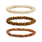 3 Pcs Wooden Beads Bracelet for Men Women Elastic Bracelet Adjustable 6.5-7.5"