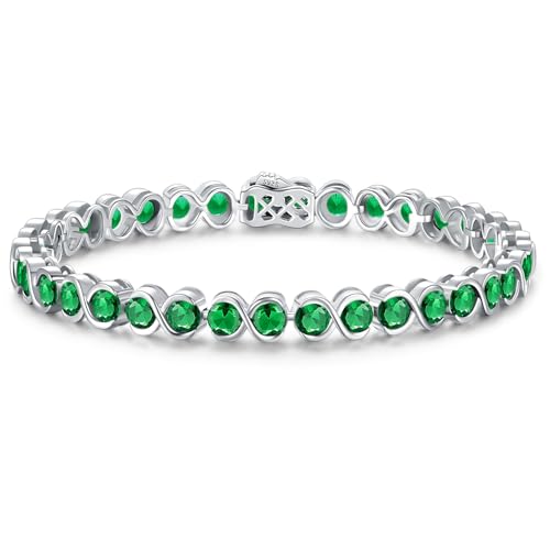 Birthstone Bracelets for Women, Sterling Silver 7 Inch Infinity Tennis Bracelet, Wedding Anniversary Birthday Jewelry Gifts for Women Wife Girlfriend Mom Her - color: 05-May-Emerald