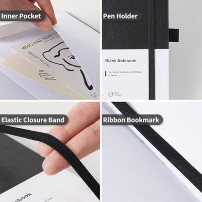 Heture Hardcover Notebooks, A5 Blank Notebook for Writing 160 Pages, 8.2 x 5.5 inch, Classic Blank Notebooks for College/Work/Travel(Black 3 Pack) - color: Black, style: Blanked-3 Pack