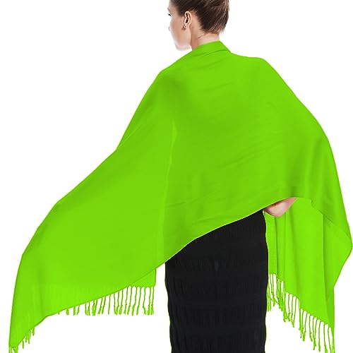 Glory Max Women Large Soft Silky Pashmina Shawl Wrap Scarf in Plain Solid Colors - color: Grass Green