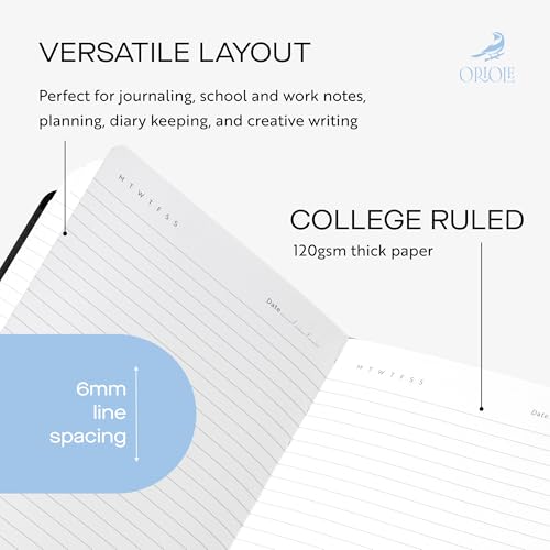 Oriole Vegan Leather Ruled Notebook - Black | 176 Pages of Thick Lined Paper | Soft Touch Hardcover Journal (5 x 8 in) with Gold Foil Bird Design & Luxury Gift Box - color: Black