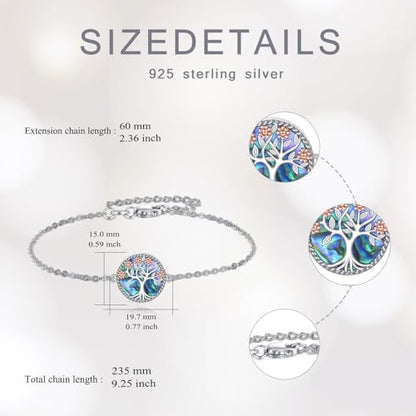 Tree of Life Urn Bracelet for Ashes, 925 Sterling Silver Family Tree Flower Pendant Bracelets Memorial Keepsake Cremation Jewelry Gifts for Women, 7"+2"