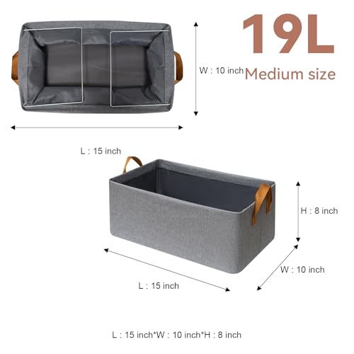 SNWDN 6 Pack Closet Cloth Storage Bins for Shelves, Medium Storage Baskets for Shelves, Fabric Bins for Closet organization with Handles（ Gray 15''L x 10''W x 8''H）
