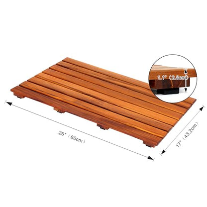 VaeFae Teak Shower Mat, Non-Slip Bath Mat, Luxury Spa Mat, Wooden Mat for Bathtub (Large) - size: 26" x 17" (Rectangular)