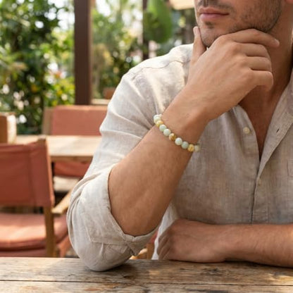 Natural Stone Beaded Bracelets for Women Men - 8MM Semi-Precious Stones Bracelets Adjustable Crystal Beads Stretch Bracelet - color: Amazonite