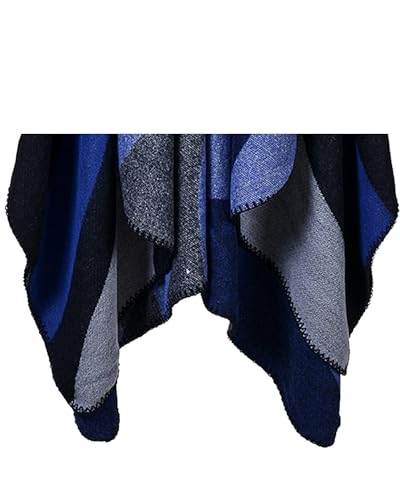 Women's Shawls and Wraps Open Front Poncho Cape Winter Sweater - color: L4-navy +Blue