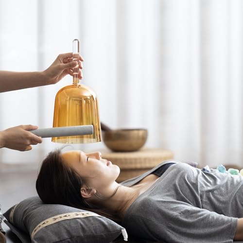 CVNC 432HZ 6 Inch F Note Golden Tea Color Quartz Handle Singing Bowl with Carry Case Bag for Sound Healing and Meditation - color: Golden Tea