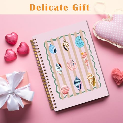 JINYO Beige Striped Beach Notebook, Pink Ocean Seashell Conch Journal, Coastal Beachy Nautical Journal, Beach Supplies for Women, Cute Ocean Spiral Notebooks 5.5x8.3 Inch(pink) - color: white Pink Seashell Notebook