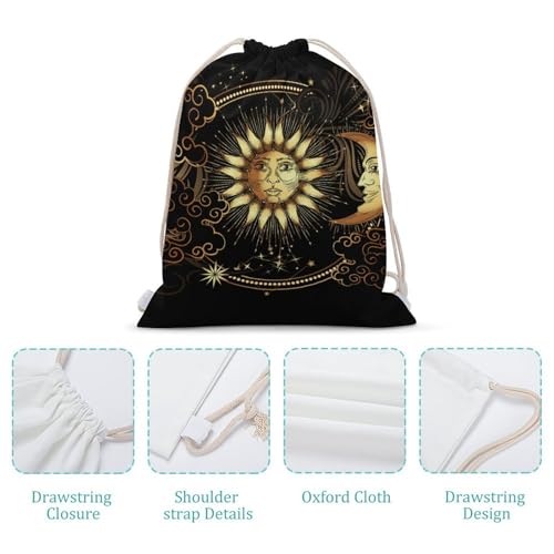 Sun Crescent Moon Stars Astrology Tarot Cards Portable Canvas Drawstring Backpack with Drawstring Pockets 35x50cm - color: Sun Crescent Moon Stars Astrology Tarot Cards, size: 35x50cm