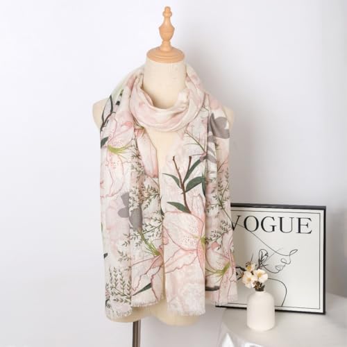 Cashmere-soft Mercerized wool Shawl Pashmina Lightweight Travel Wrap & Evening Scarf |Office |Wedding - color: Butterfly Lily Beige