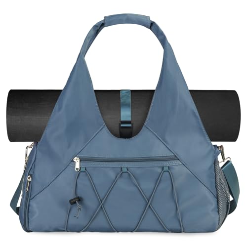 Gym Bag For Women With Yoga Mat Holder & Shoe Compartment & Wet Dry Storage Pocket & Adjustable Strap - color: Blue
