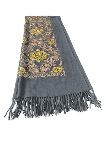 Urban CoCo Women's Embroidered Oversize Tassel Shawl Scarf Wraps for Women - color: #2-gray