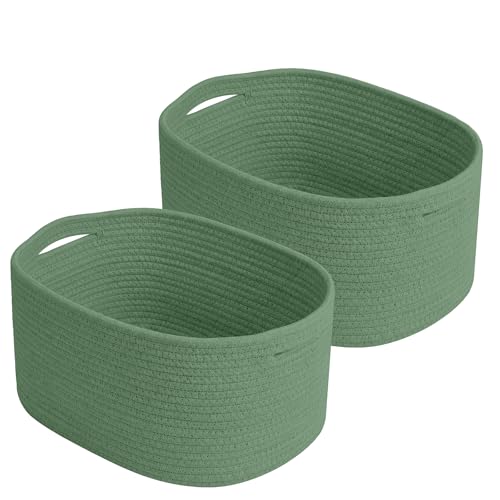 ECDYQXVU Cotton Rope Storage Basket, 15x10x9 Inches, Woven Basket for Shelves, Clothes, Towels, Books, and Laundry, Green (2 Pack) - color: Green, size: 2 Pack
