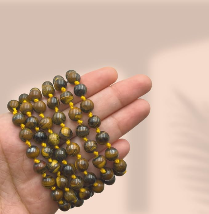 GEMSCITE Japa Mala 108 Prayer Beads Perfect for Meditation Spiritual Mala Necklace & Wrist Mala Bracelet - color: Red Tigers Eye, size: Hand Knotted