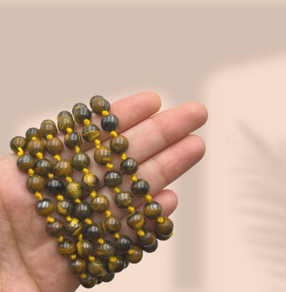 GEMSCITE Japa Mala 108 Prayer Beads Perfect for Meditation Spiritual Mala Necklace & Wrist Mala Bracelet - color: Red Tigers Eye, size: Hand Knotted