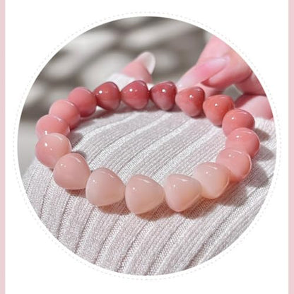 MUDI Bracelet For Women, Bodhi Seed Beads Bracelets Fidget Healing Energy Protection Stretch to My Man Jewelry Gift - color: Pink Heart