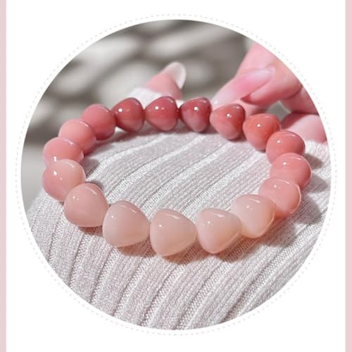 MUDI Bracelet For Women, Bodhi Seed Beads Bracelets Fidget Healing Energy Protection Stretch to My Man Jewelry Gift - color: Pink White Heart