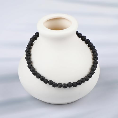 LPBeads Handmade Natural Gemstone Stretch Elastic Bracelet Healing Crystal Round Stone Beads Jewelry Gifts for Women Men - color: Black Lava, size: 4mm