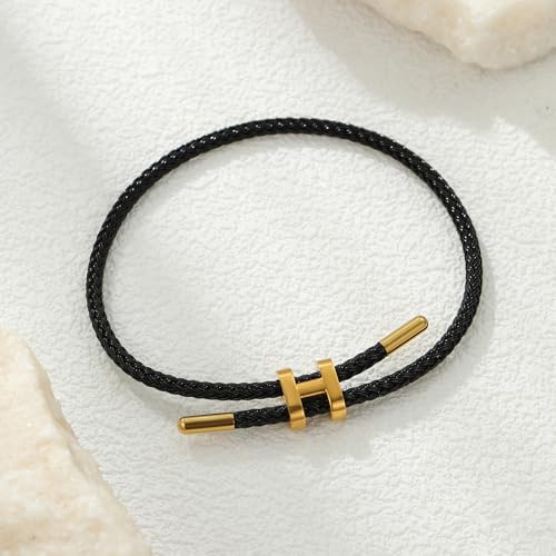 Bracelets for Women Adjustable Charm Bracelet, 18k Gold-plated Buckle Design Titanium Steel Wire Rope Women's Gift Jewelry - color: Black