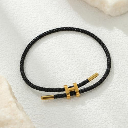 Bracelets for Women Adjustable Charm Bracelet, 18k Gold-plated Buckle Design Titanium Steel Wire Rope Women's Gift Jewelry - color: Black