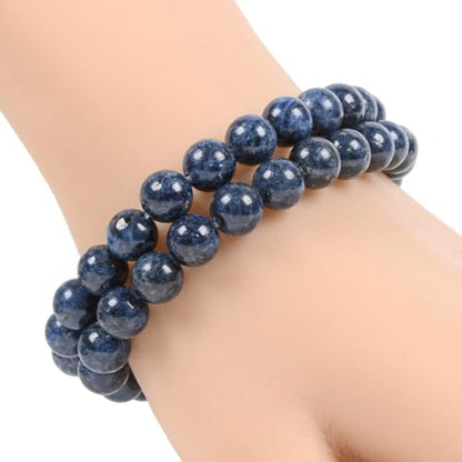 Justinstones Gem Semi Precious Gemstone 8mm Round Beads Stretch Bracelet 7 Inch Unisex - color: Blue Scorzalite Spinel