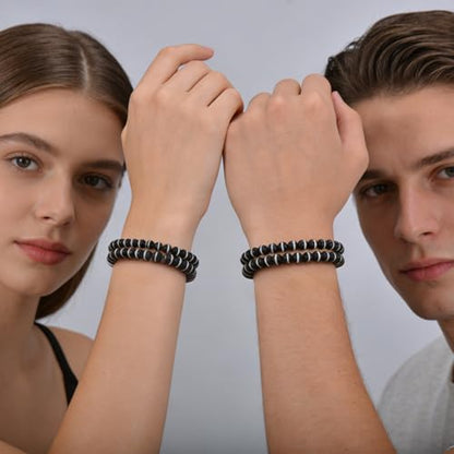 14in Agate Wrap Bracelet for Women Men Natural Round Beaded Agates Stone Healing Stretch Bracelets Elastic Handmade Polished Gemstone Beads Bracelet - color: Black White-1 Agate, size: 6mm Beads