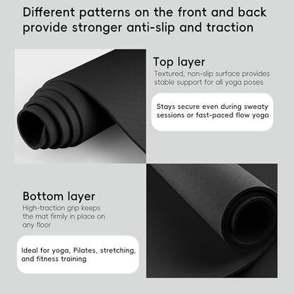 Extra Wide Yoga Mat 72" x 32", 6mm Non Slip TPE Exercise Mat with Carrying Strap, Large Workout Mat for Yoga, Pilates, Stretching, HIIT & Home Gym - color: black