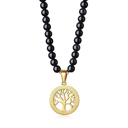 COAI Tree of Life Necklace 108 Mala Beads, Women's Men's Beaded Necklace, Japa Mala for Yoga Meditation 6mm - style: Obsidian