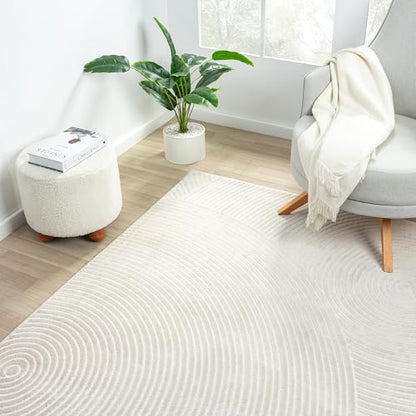 Abani Neutral Beige Area Rug 6' Round for Living Room, Bedroom - Zen Reiki Circles Pattern - Durable & Easy to Clean - color: Beige, size: 6' (Round)