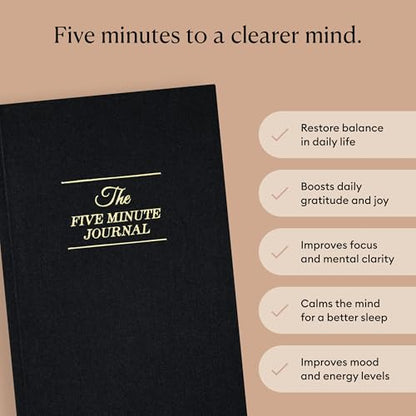 Intelligent Change The Five Minute Journal, Original Daily Gratitude Journal 2025, Reflection & Manifestation Journal for Mindfulness, Undated Daily Journal with Gold Foiling, Plastic-Free, Black - color: Bold Black