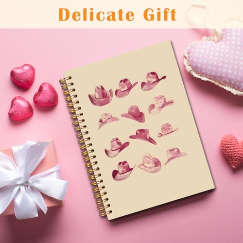 JINYO Pink Western Notebook, Retro Cowgirl Hats Journal, Western Office Supplies, Cowgirl Gifts for Women, Aesthetic Journal for Women, Pink Spiral Notebooks 5.5x8.3 Inch - color: white Pink Western Notebook