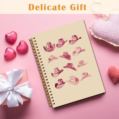 JINYO Pink Western Notebook, Retro Cowgirl Hats Journal, Western Office Supplies, Cowgirl Gifts for Women, Aesthetic Journal for Women, Pink Spiral Notebooks 5.5x8.3 Inch - color: white Pink Western Notebook