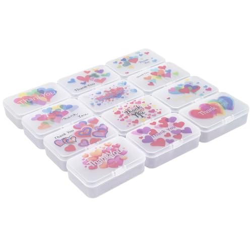 Goodma Thank You 12 Pieces Rectangular Plastic Storage Boxes with Hinged Lids for Small Items and Craft Projects, 3.3 x 2.2 x 1 inch (Frosted White) - color: Frosted White