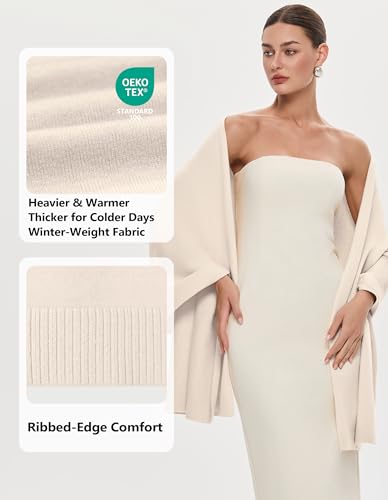PULI Women's Pashmina Shawl Wraps for Evening Dress Large Scarf Blanket Long Wedding Bridal Winter Warm Shoulder Wrap - color: Light Cream Beige