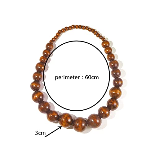 COLORFUL BLING Ethnic Natural Wood Beads Necklace for Men Women Africa Wooden Chain Chunky Strand Necklace Statement Hip Hop Jewelry - color: brown