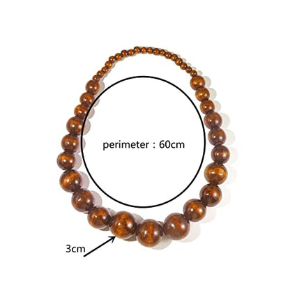 COLORFUL BLING Ethnic Natural Wood Beads Necklace for Men Women Africa Wooden Chain Chunky Strand Necklace Statement Hip Hop Jewelry - color: brown