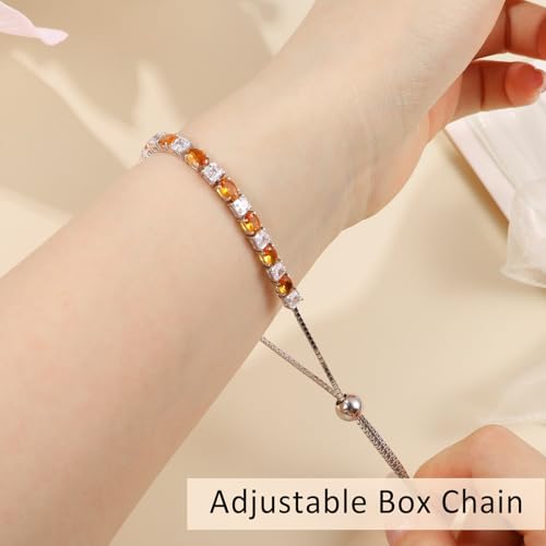 Sterling Silver Birthstone Bracelets for Women White Gold Tennis Bracelets Adjustable Chain 6-9 Inchs Jewelry Hypoallergenic Anniversary Birthday Gifts for Women Mom Wife Her - color: 11-Citrine
