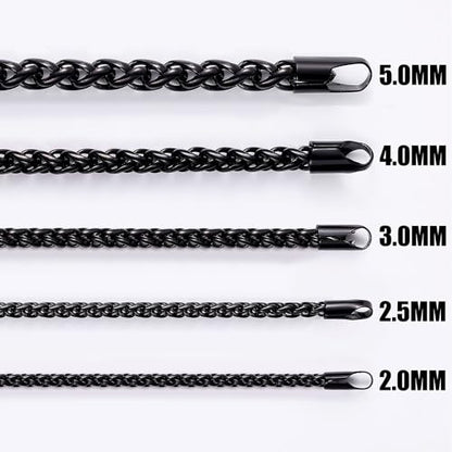 Fiusem Black Wheat Chains for Men and Women, 2/2.5/3/4/5mm Stainless Steel Necklace Chain, Mens Necklace Jewelry Gift 16-28 Inch - size: 20 Inches, style: Black 3MM