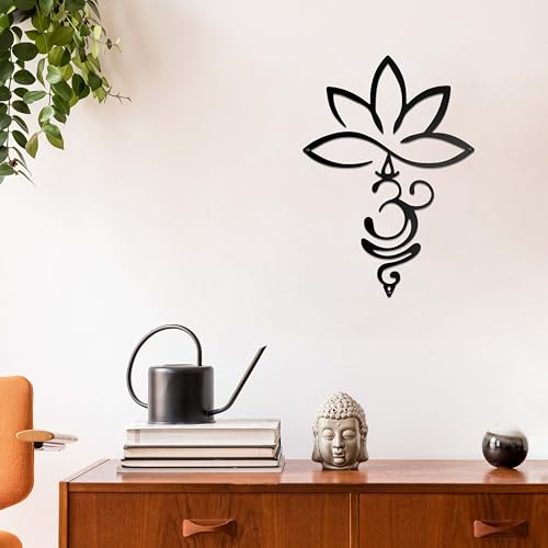 Slagindeco Metal Lotus Flower And Om Symbol Wall Decor, Spiritual Home Décor, Zen Lotus Spiritual Wall Art, Hindu Decor For Home Office Living Room Bedroom Yoga Meditation Room And Outdoor